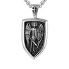 Rustic Silver Archangel Shield Pendant Chain Necklace - InnovatoDesign