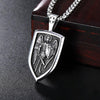 Rustic Silver Archangel Shield Pendant Chain Necklace - InnovatoDesign