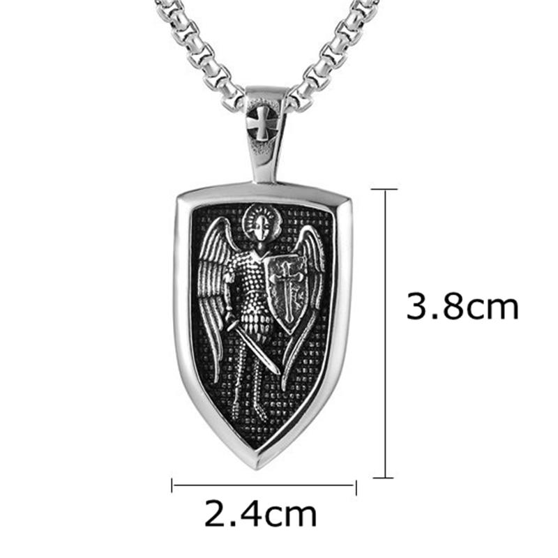 Rustic Silver Archangel Shield Pendant Chain Necklace-Necklaces-Innovato Design-Innovato Design