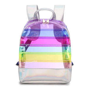 Rainbow Women’s Multicolor Striped Travel Clear Backpack-clear backpack-Innovato Design-Purple-25.5X12XH30cm-Innovato Design