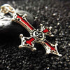 Inverted Silver Gothic Cross Pendant with Blood Red Inlay - InnovatoDesign