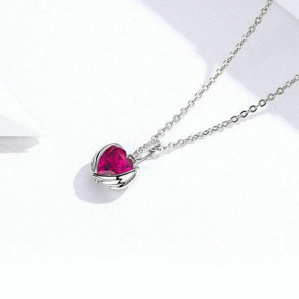 Big Red Guardian Heart Cubic Zirconia 925 Sterling Silver Pendant Necklace-Necklaces-Innovato Design-Innovato Design
