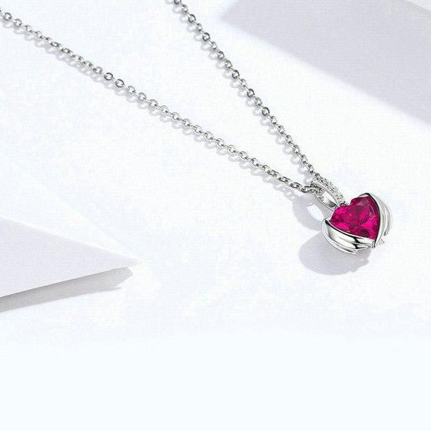 Big Red Guardian Heart Cubic Zirconia 925 Sterling Silver Pendant Necklace-Necklaces-Innovato Design-Innovato Design