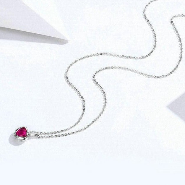 Big Red Guardian Heart Cubic Zirconia 925 Sterling Silver Pendant Necklace-Necklaces-Innovato Design-Innovato Design
