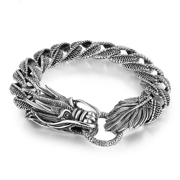 Dragon Curb Chain 925 Sterling Silver Handcrafted Vintage Bracelet-Bracelets-Innovato Design-7.87in-Innovato Design