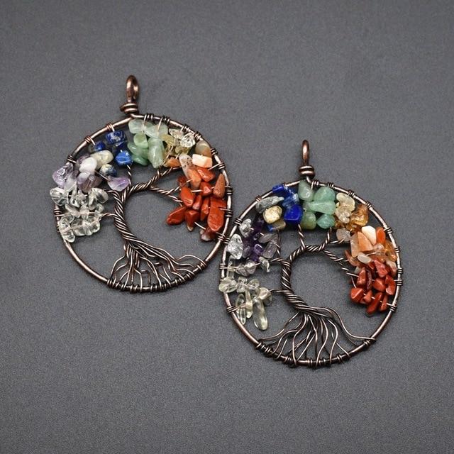 Natural Quartz Chakra Stones Tree of Life Pendant-Necklaces-Innovato Design-Multicolor-Innovato Design