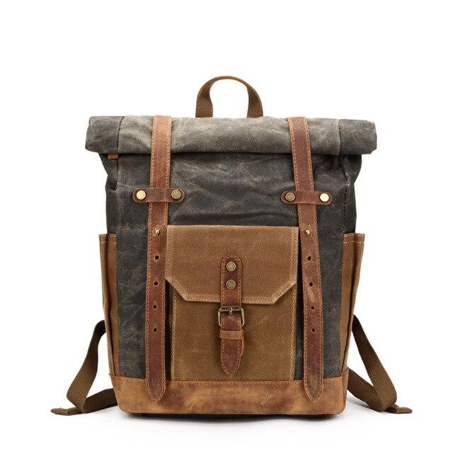 Large 5 Color Waxed Vintage Canvas Leather Traveling Backpack-Canvas and Leather Backpack-Innovato Design-Green-Innovato Design