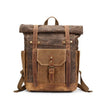 Large 5 Color Waxed Vintage Canvas Leather Traveling Backpack-Canvas and Leather Backpack-Innovato Design-Brown-Innovato Design