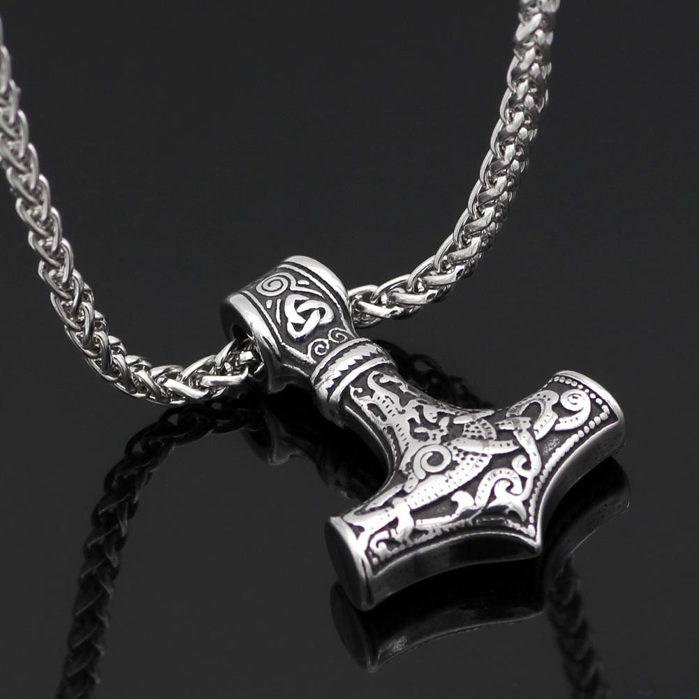Thor's Hammer Amulet Pendant Necklace with Leather or Stainless Steel Chain-Necklaces-Innovato Design-Stainless Steel-Innovato Design