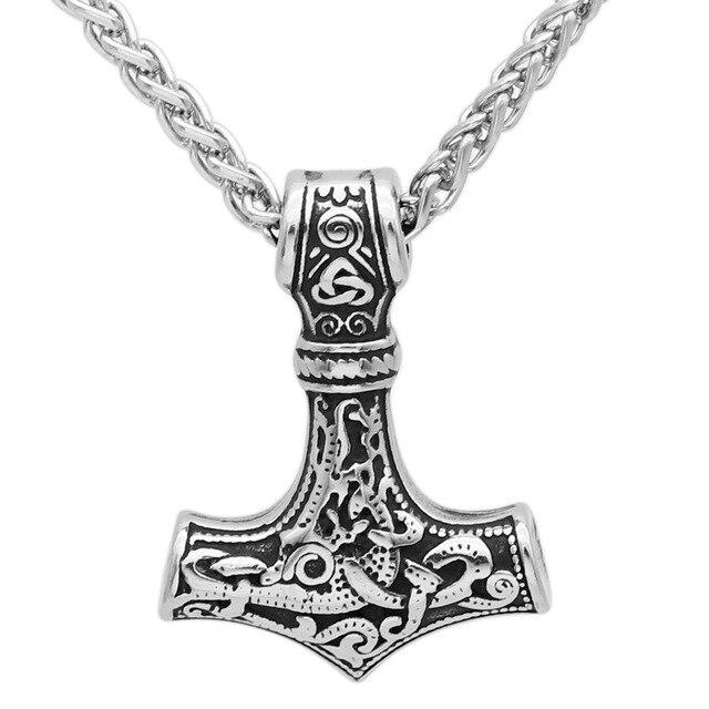 Thor's Hammer Amulet Pendant Necklace with Leather or Stainless Steel Chain-Necklaces-Innovato Design-Stainless Steel-Innovato Design