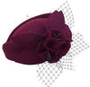 Flower Wool Pillbox Fascinator Hat with Netted Veil