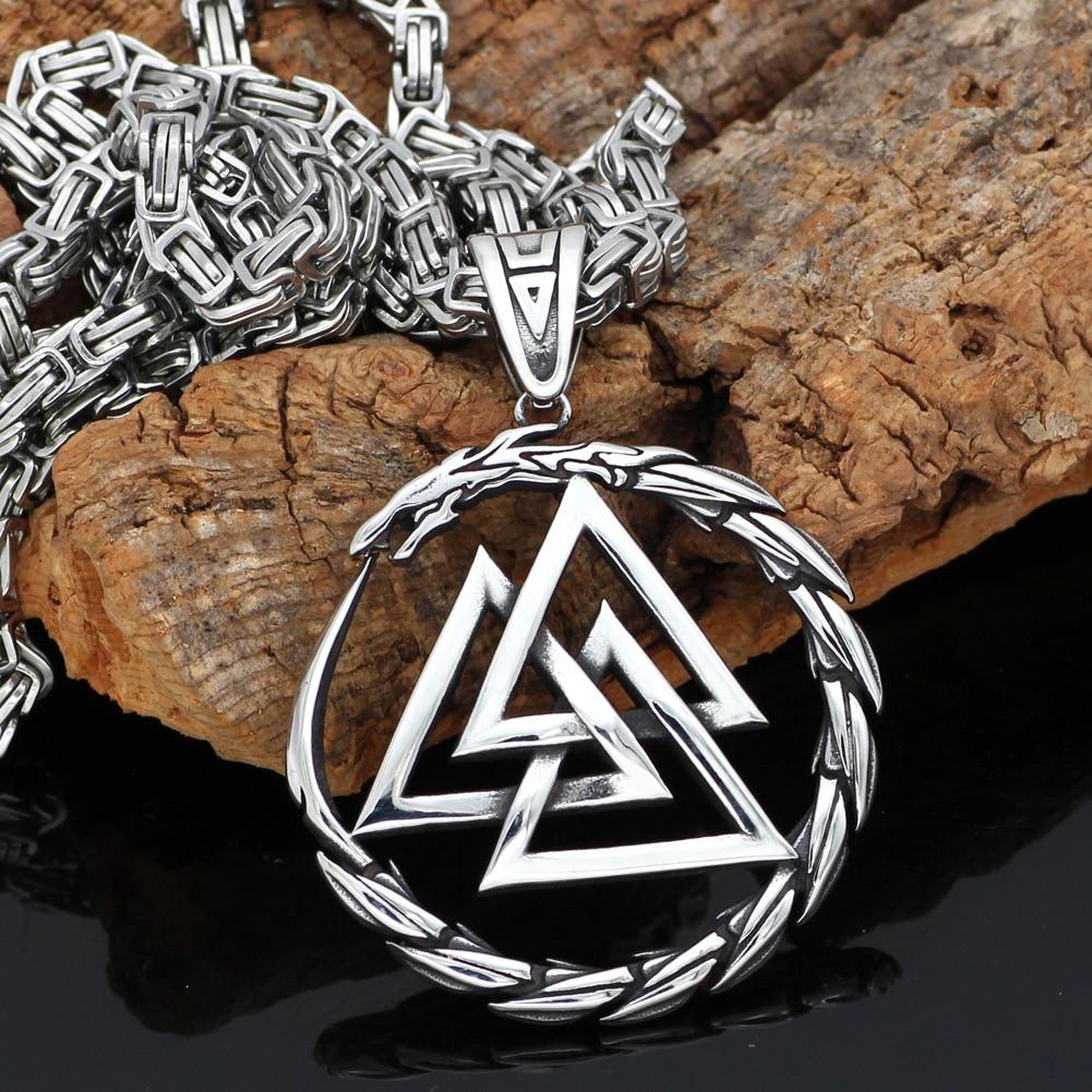 Viking's Valknut Amulet Pendant Necklace with Byzantine Chain-Necklaces-Innovato Design-Byzantine-20-Innovato Design