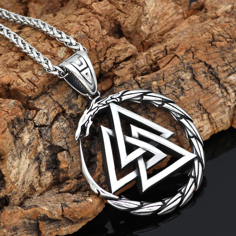 Viking's Valknut Amulet Pendant Necklace with Byzantine Chain-Necklaces-Innovato Design-Byzantine-20-Innovato Design