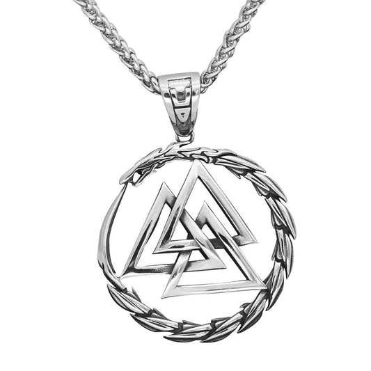 Viking's Valknut Amulet Pendant Necklace with Byzantine Chain - InnovatoDesign