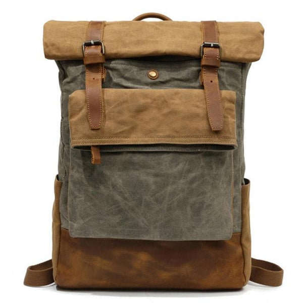 Brown/Green Canvas Waxed Leather 20 Liter Backpack – Innovato Design