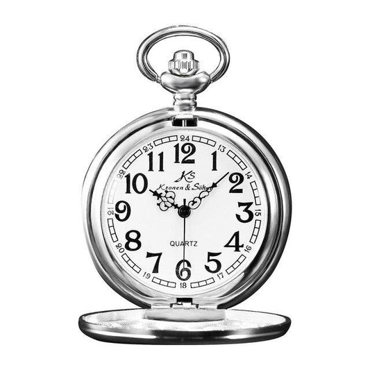 Simple Alloy Pocket Watch with Smooth Classic Design with Arabic Numerals on Watch Face-Pocket Watch-Innovato Design-Silver-Innovato Design