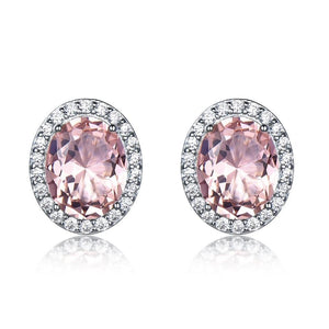 Rose Pink Morganite and Cubic Zirconia 925 Sterling Silver Wedding Stud Earrings-Earrings-Innovato Design-Innovato Design