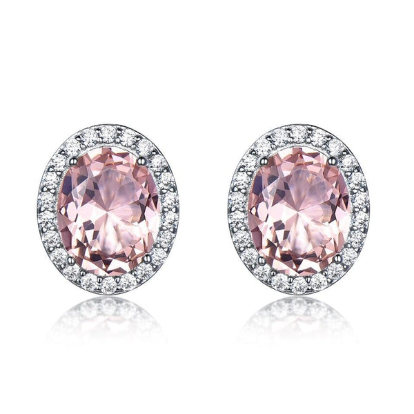 Rose Pink Morganite and Cubic Zirconia 925 Sterling Silver Wedding Stud Earrings