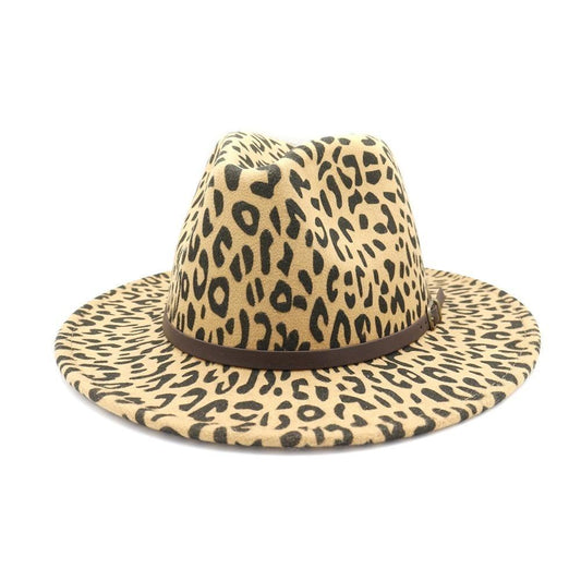 Vintage Leopard-printed Felt Panama Fedora Hat with Belt