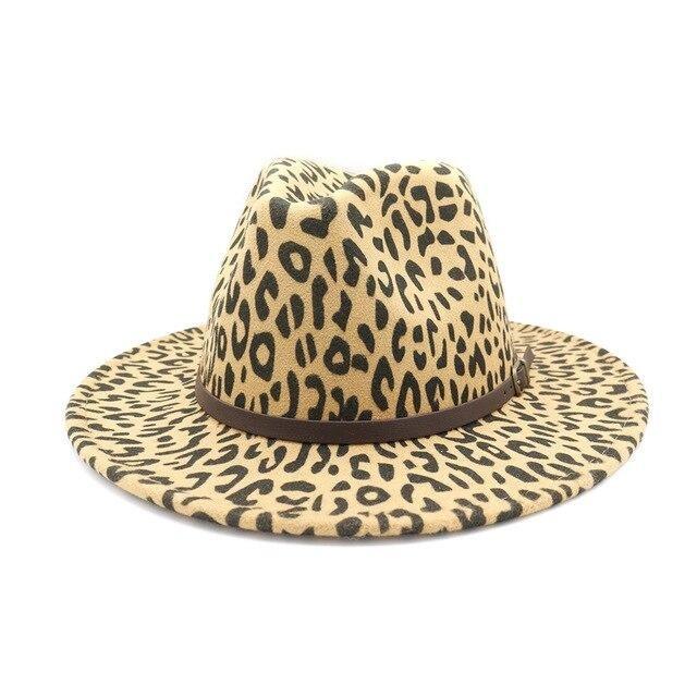 Vintage Leopard-printed Felt Panama Fedora Hat with Belt-Hats-Innovato Design-Camel-Innovato Design