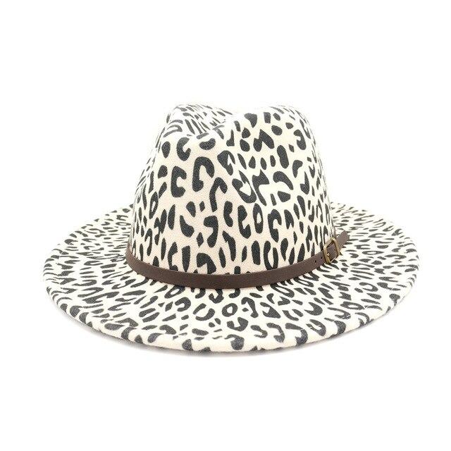 Vintage Leopard-printed Felt Panama Fedora Hat with Belt-Hats-Innovato Design-Beige-Innovato Design