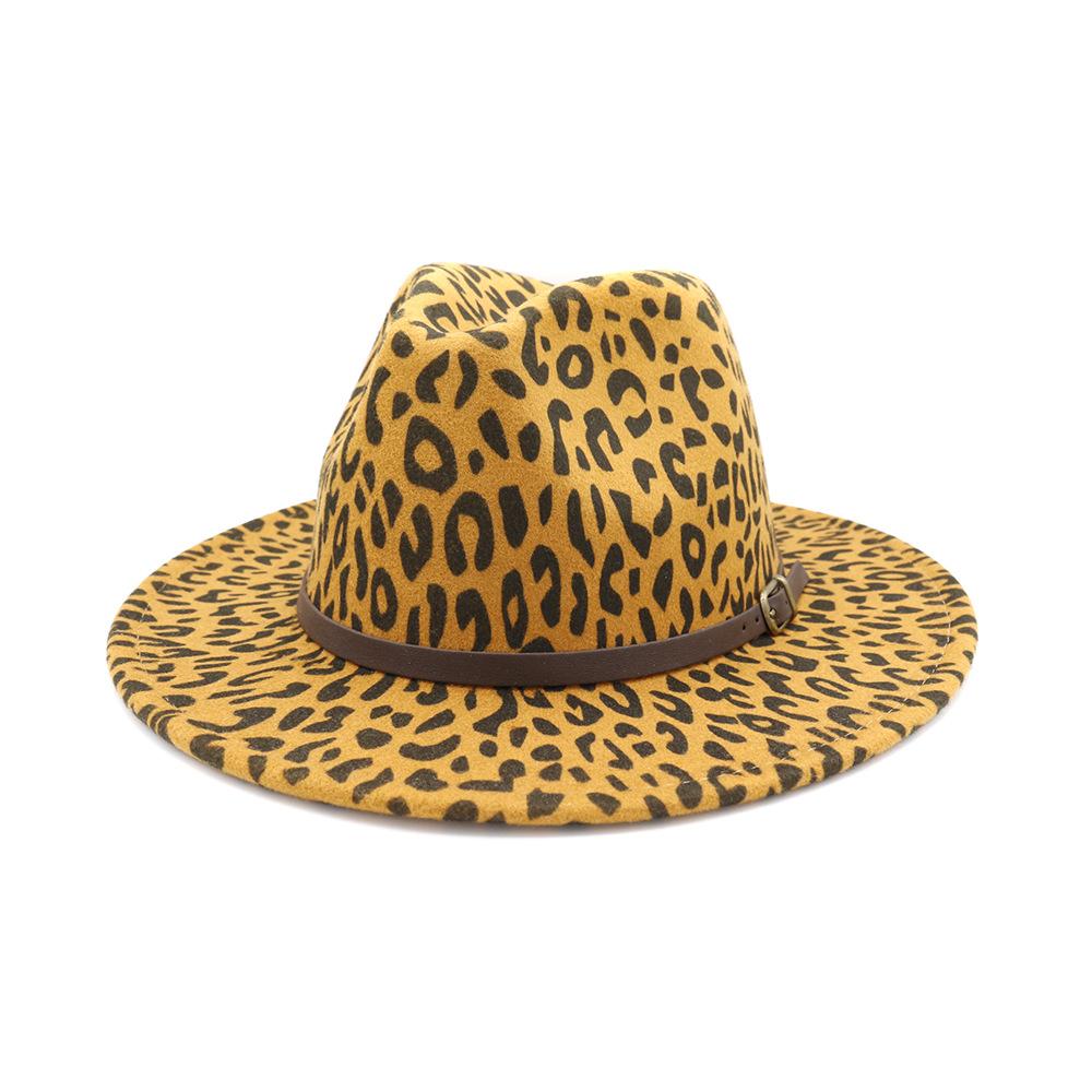 Vintage Leopard-printed Felt Panama Fedora Hat with Belt-Hats-Innovato Design-Camel-Innovato Design