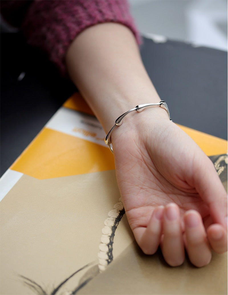 Water Droplets Link 925 Sterling Silver Adjustable Rock Bracelet-Bracelets-Innovato Design-Innovato Design