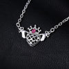 925 Sterling Silver Claddagh Pendant Necklace with Triquetra Chain Pattern & Gemstone-Necklaces-Innovato Design-Innovato Design