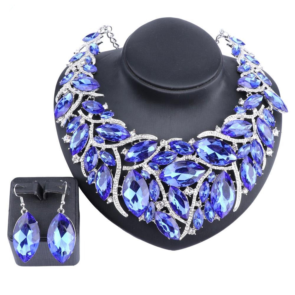 Large Crystal Necklace & Earrings Wedding Jewelry Set-Jewelry Sets-Innovato Design-Red-Innovato Design