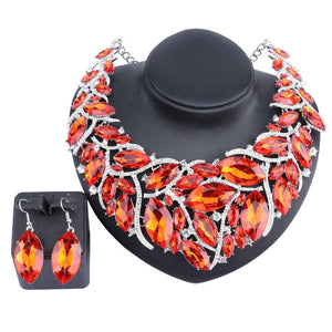 Large Crystal Necklace & Earrings Wedding Jewelry Set-Jewelry Sets-Innovato Design-Red-Innovato Design