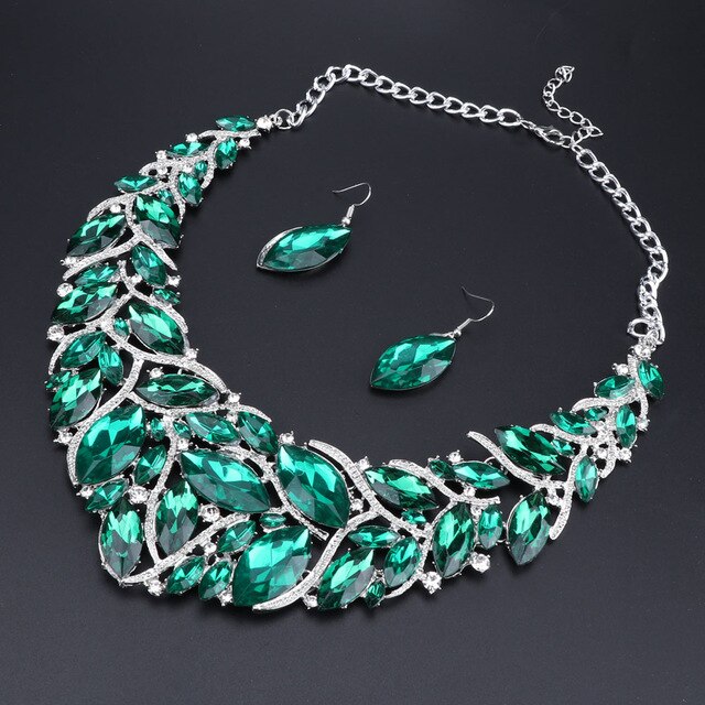 Large Crystal Necklace & Earrings Wedding Jewelry Set-Jewelry Sets-Innovato Design-Red-Innovato Design