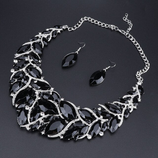 Large Crystal Necklace & Earrings Wedding Jewelry Set-Jewelry Sets-Innovato Design-Red-Innovato Design