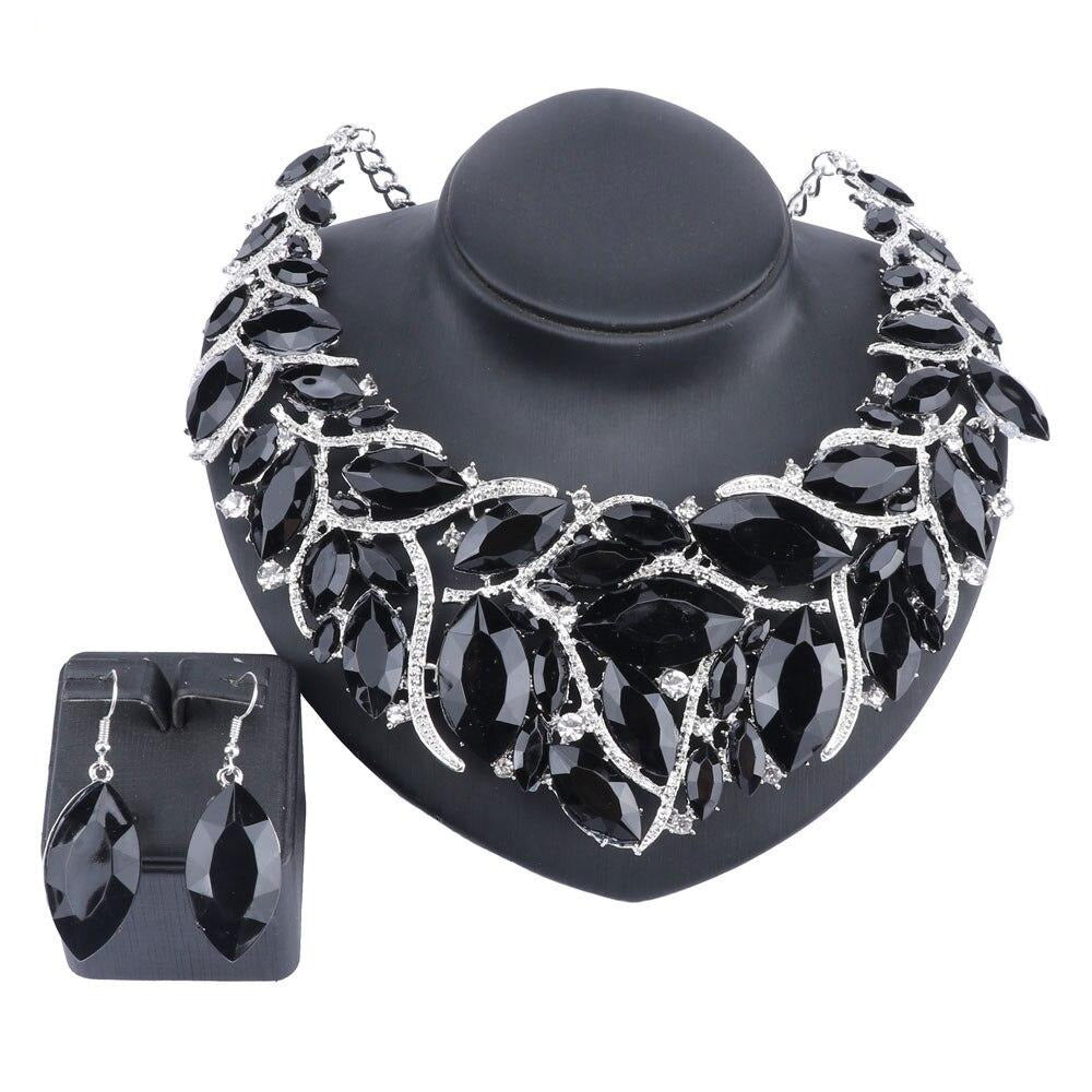 Large Crystal Necklace & Earrings Wedding Jewelry Set-Jewelry Sets-Innovato Design-Red-Innovato Design