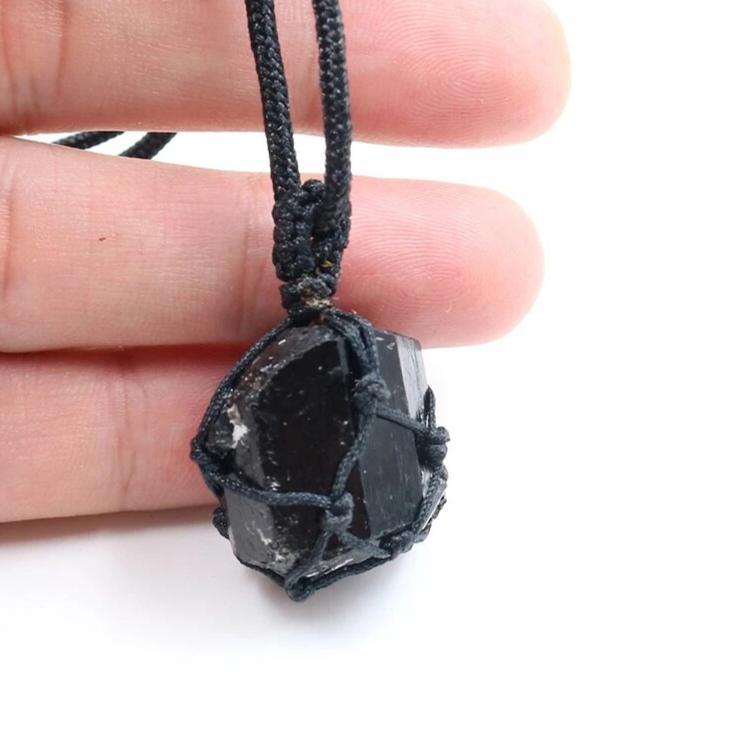 Macrame Rope Wrapped Tourmaline Stone Necklace Weave-Necklaces-Innovato Design-Innovato Design