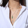 Silver Multi-layer Chain Necklace with Jade Crystal and Silver Cross Pendants - InnovatoDesign