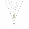 Silver Multi-layer Chain Necklace with Jade Crystal and Silver Cross Pendants - InnovatoDesign