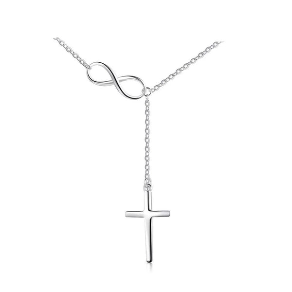 925 Sterling Silver Cross Pendant with Sideways Infinity Symbol Chain Necklace - InnovatoDesign