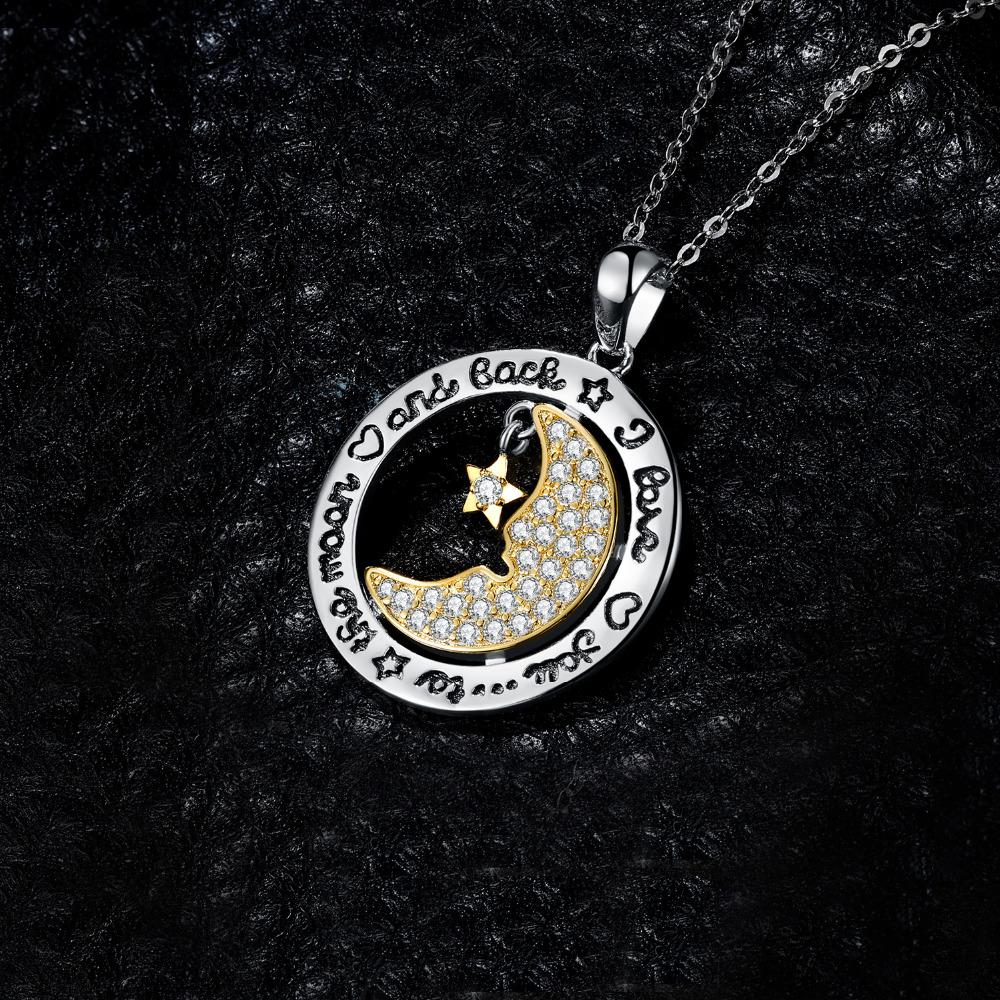 Two-Tone Gold and Silver Engraved Moon and Star Pendant Necklace-Necklaces-Innovato Design-Innovato Design