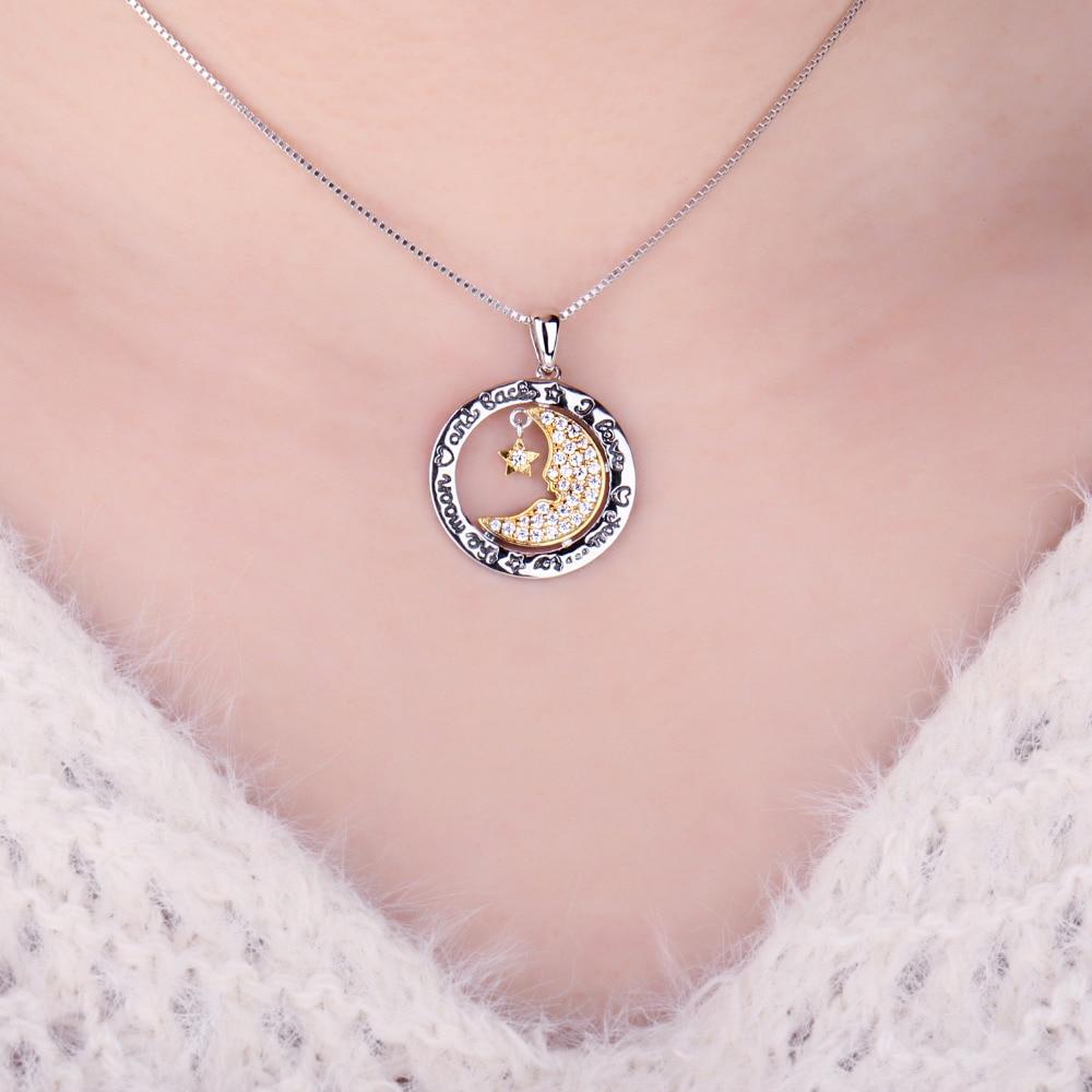 Two-Tone Gold and Silver Engraved Moon and Star Pendant Necklace-Necklaces-Innovato Design-Innovato Design