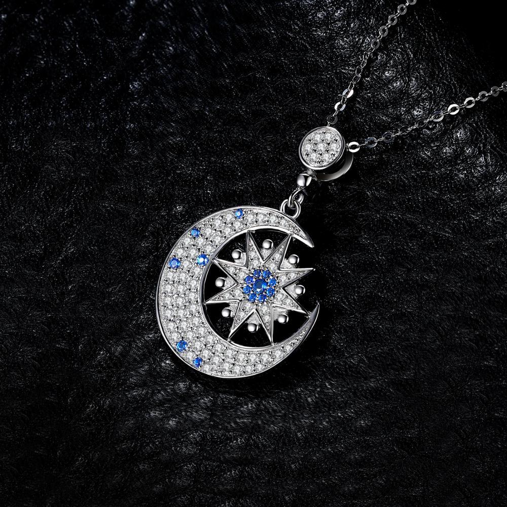 925 Sterling Silver Crystal Moon and Star Pendant Necklace-Necklaces-Innovato Design-Innovato Design