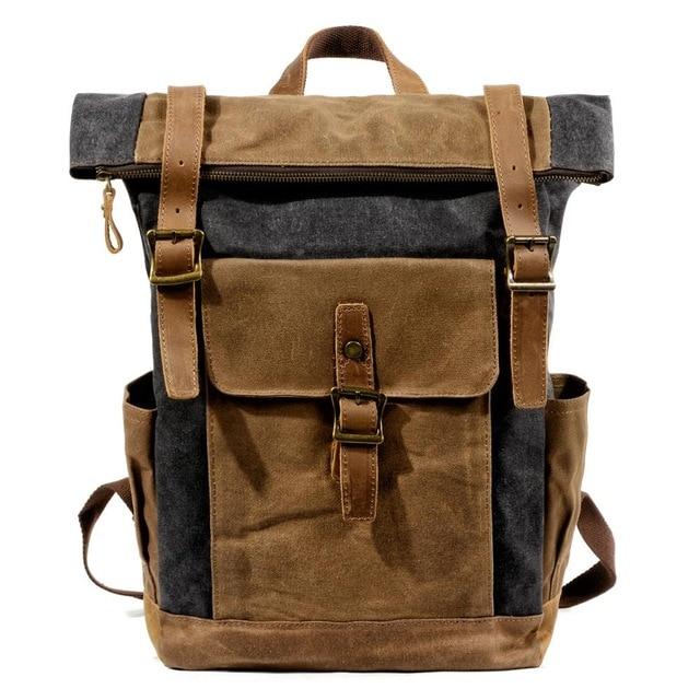 Oil Waxed Vintage Canvas and Genuine Leather Waterproof Travel Backpack-Canvas and Leather Backpack-Innovato Design-Dark Gray-Innovato Design