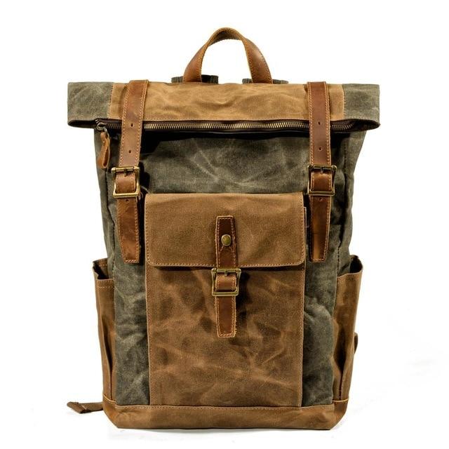 Oil Waxed Vintage Canvas and Genuine Leather Waterproof Travel Backpack-Canvas and Leather Backpack-Innovato Design-Green-Innovato Design
