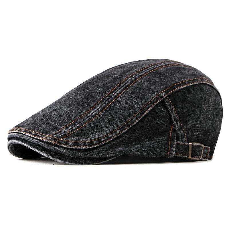 Casual Denim Ivy Irish Cabbie Scally Duckbill Gatsby Flat Cap-Hats-Innovato Design-Dark Blue-Innovato Design