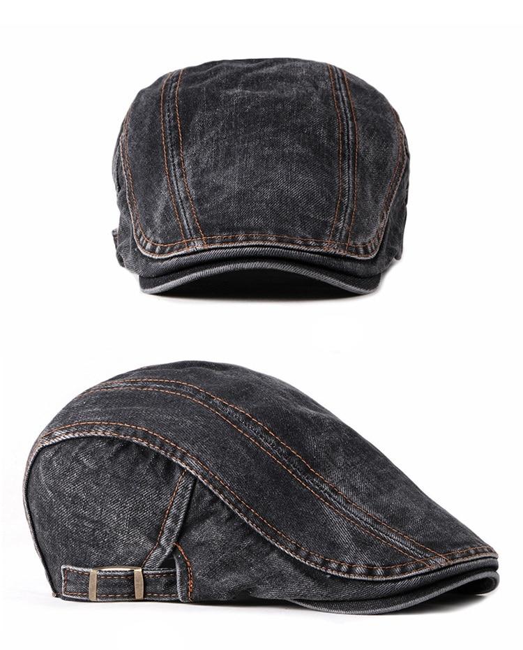 Casual Denim Ivy Irish Cabbie Scally Duckbill Gatsby Flat Cap-Hats-Innovato Design-Dark Blue-Innovato Design