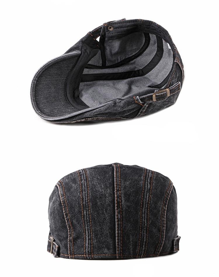 Casual Denim Ivy Irish Cabbie Scally Duckbill Gatsby Flat Cap-Hats-Innovato Design-Dark Blue-Innovato Design