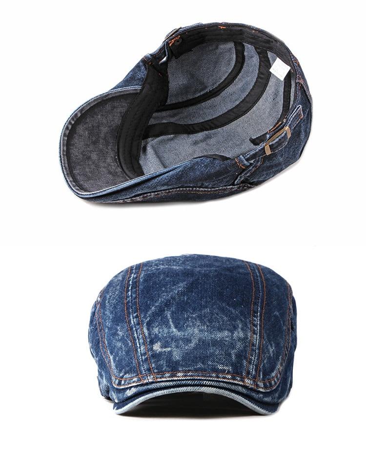 Casual Denim Ivy Irish Cabbie Scally Duckbill Gatsby Flat Cap-Hats-Innovato Design-Dark Blue-Innovato Design