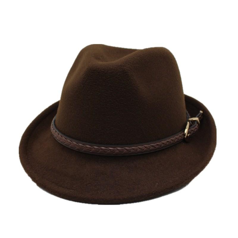 Wool Trilby Hat with Brown Leather Plaited Belt-Hats-Innovato Design-Camel-Innovato Design