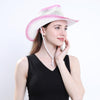 Pink Paper Straw Cowboy Hat with Windproof Rope