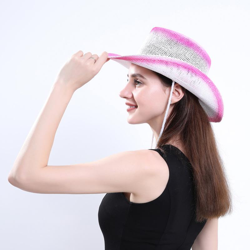 Pink Paper Straw Cowboy Hat with Windproof Rope-Hats-Innovato Design-Innovato Design