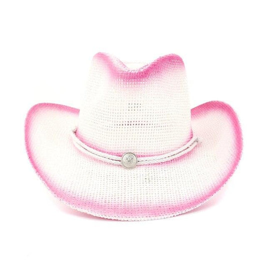 Pink Paper Straw Cowboy Hat with Windproof Rope-Hats-Innovato Design-Innovato Design